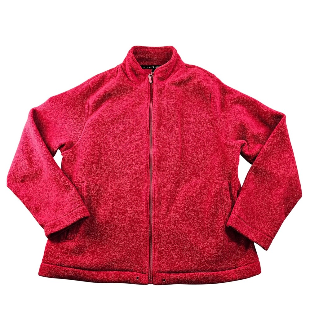 Carolyn Taylor Fleece Jacket‎ Womens Large Red Soft Classic Long Sleeve Full Zip